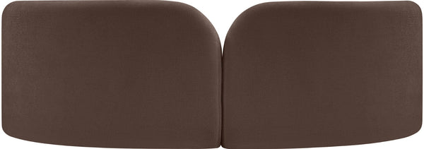 Meridian Furniture Daphne Art Deco Curved Sofa with Deep Seating and Interchangeable Wood Ball Legs for Living Rooms Brown Chenille Fabric 44001Brown-S