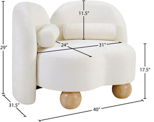 Meridian Furniture Daphne Art Deco Accent Chair Sculptural Curves Ball Legs for Living Room or Bedroom Cream Chenille Fabric 44001Cream-C