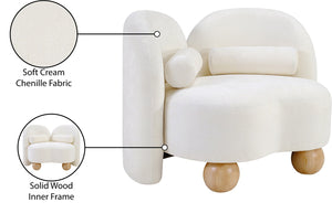 Meridian Furniture Daphne Art Deco Accent Chair Sculptural Curves Ball Legs for Living Room or Bedroom Cream Chenille Fabric 44001Cream-C