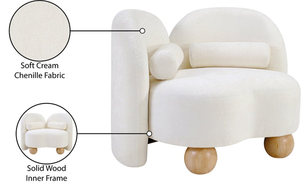 Meridian Furniture Daphne Art Deco Accent Chair Sculptural Curves Ball Legs for Living Room or Bedroom Cream Chenille Fabric 44001Cream-C