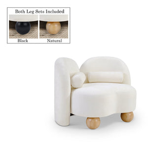 Meridian Furniture Daphne Art Deco Accent Chair Sculptural Curves Ball Legs for Living Room or Bedroom Cream Chenille Fabric 44001Cream-C