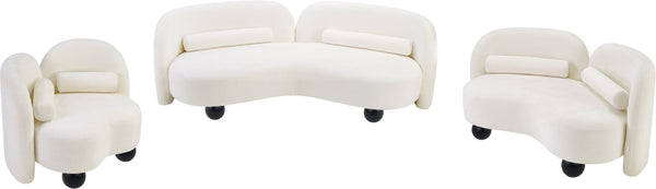 Meridian Furniture Daphne Art Deco Accent Chair Sculptural Curves Ball Legs for Living Room or Bedroom Cream Chenille Fabric 44001Cream-C