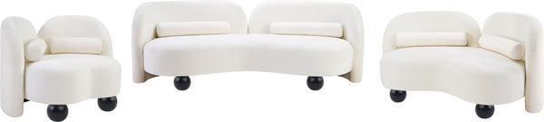 Meridian Furniture Daphne Art Deco Accent Chair Sculptural Curves Ball Legs for Living Room or Bedroom Cream Chenille Fabric 44001Cream-C