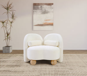 Meridian Furniture Daphne Art Deco Accent Chair Sculptural Curves Ball Legs for Living Room or Bedroom Cream Chenille Fabric 44001Cream-C