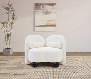Meridian Furniture Daphne Art Deco Accent Chair Sculptural Curves Ball Legs for Living Room or Bedroom Cream Chenille Fabric 44001Cream-C