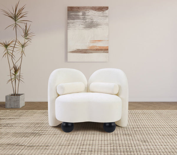 Meridian Furniture Daphne Art Deco Accent Chair Sculptural Curves Ball Legs for Living Room or Bedroom Cream Chenille Fabric 44001Cream-C