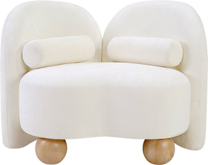 Meridian Furniture Daphne Art Deco Accent Chair Sculptural Curves Ball Legs for Living Room or Bedroom Cream Chenille Fabric 44001Cream-C