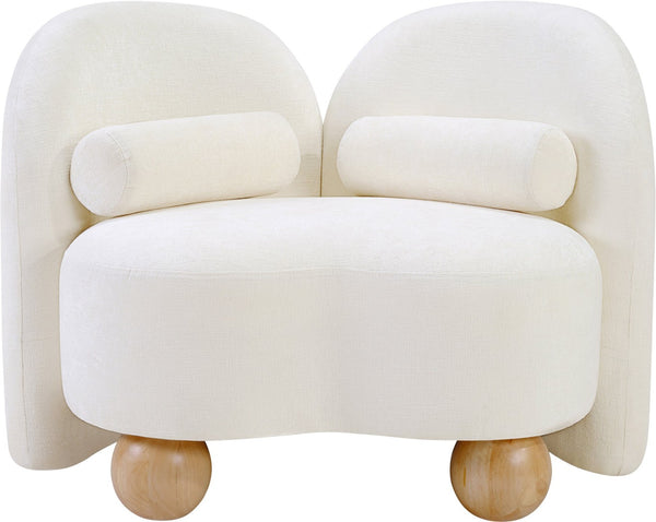 Meridian Furniture Daphne Art Deco Accent Chair Sculptural Curves Ball Legs for Living Room or Bedroom Cream Chenille Fabric 44001Cream-C