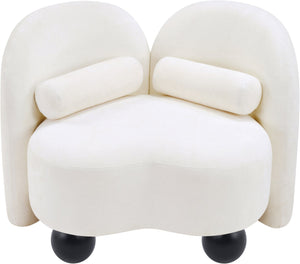 Meridian Furniture Daphne Art Deco Accent Chair Sculptural Curves Ball Legs for Living Room or Bedroom Cream Chenille Fabric 44001Cream-C
