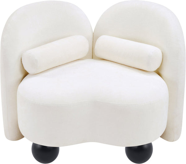Meridian Furniture Daphne Art Deco Accent Chair Sculptural Curves Ball Legs for Living Room or Bedroom Cream Chenille Fabric 44001Cream-C