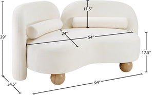 Meridian Furniture Daphne Art Deco Curved Loveseat with Swappable Wood Legs and Plush Upholstery for Living Rooms Cream Chenille Fabric 44001Cream-L