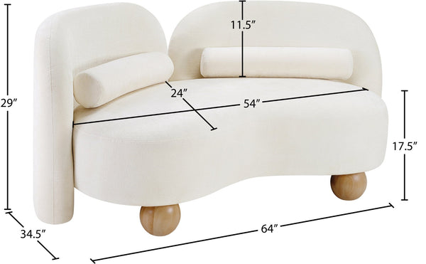 Meridian Furniture Daphne Art Deco Curved Loveseat with Swappable Wood Legs and Plush Upholstery for Living Rooms Cream Chenille Fabric 44001Cream-L