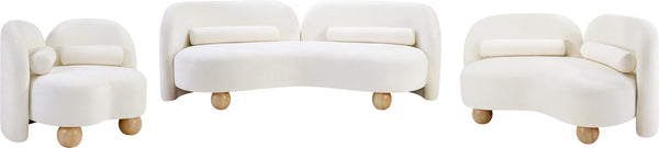 Meridian Furniture Daphne Art Deco Curved Loveseat with Swappable Wood Legs and Plush Upholstery for Living Rooms Cream Chenille Fabric 44001Cream-L