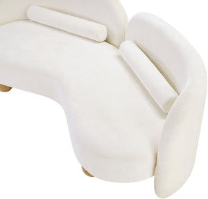 Meridian Furniture Daphne Art Deco Curved Loveseat with Swappable Wood Legs and Plush Upholstery for Living Rooms Cream Chenille Fabric 44001Cream-L