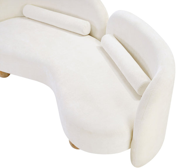 Meridian Furniture Daphne Art Deco Curved Loveseat with Swappable Wood Legs and Plush Upholstery for Living Rooms Cream Chenille Fabric 44001Cream-L