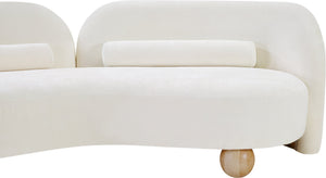 Meridian Furniture Daphne Art Deco Curved Loveseat with Swappable Wood Legs and Plush Upholstery for Living Rooms Cream Chenille Fabric 44001Cream-L