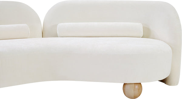 Meridian Furniture Daphne Art Deco Curved Loveseat with Swappable Wood Legs and Plush Upholstery for Living Rooms Cream Chenille Fabric 44001Cream-L