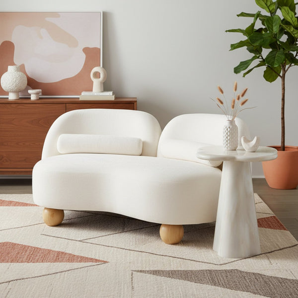 Meridian Furniture Daphne Art Deco Curved Loveseat with Swappable Wood Legs and Plush Upholstery for Living Rooms Cream Chenille Fabric 44001Cream-L