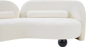 Meridian Furniture Daphne Art Deco Curved Loveseat with Swappable Wood Legs and Plush Upholstery for Living Rooms Cream Chenille Fabric 44001Cream-L