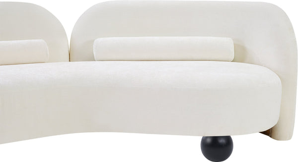 Meridian Furniture Daphne Art Deco Curved Loveseat with Swappable Wood Legs and Plush Upholstery for Living Rooms Cream Chenille Fabric 44001Cream-L