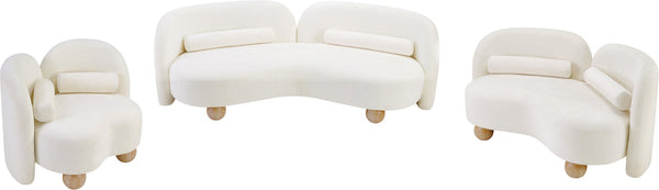 Meridian Furniture Daphne Art Deco Curved Loveseat with Swappable Wood Legs and Plush Upholstery for Living Rooms Cream Chenille Fabric 44001Cream-L