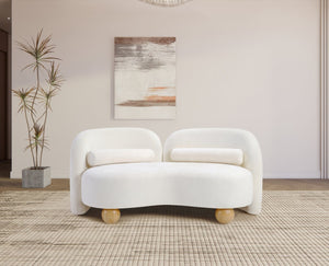 Meridian Furniture Daphne Art Deco Curved Loveseat with Swappable Wood Legs and Plush Upholstery for Living Rooms Cream Chenille Fabric 44001Cream-L