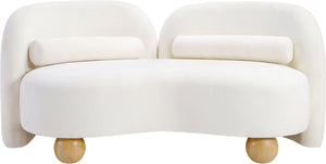 Meridian Furniture Daphne Art Deco Curved Loveseat with Swappable Wood Legs and Plush Upholstery for Living Rooms Cream Chenille Fabric 44001Cream-L