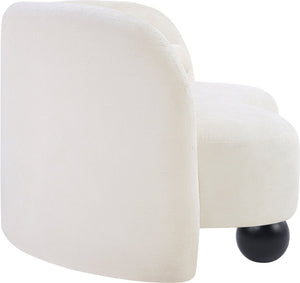 Meridian Furniture Daphne Art Deco Curved Loveseat with Swappable Wood Legs and Plush Upholstery for Living Rooms Cream Chenille Fabric 44001Cream-L
