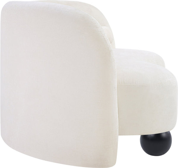 Meridian Furniture Daphne Art Deco Curved Loveseat with Swappable Wood Legs and Plush Upholstery for Living Rooms Cream Chenille Fabric 44001Cream-L