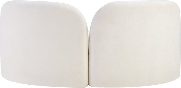Meridian Furniture Daphne Art Deco Curved Loveseat with Swappable Wood Legs and Plush Upholstery for Living Rooms Cream Chenille Fabric 44001Cream-L