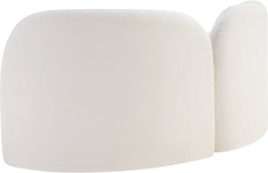 Meridian Furniture Daphne Art Deco Curved Loveseat with Swappable Wood Legs and Plush Upholstery for Living Rooms Cream Chenille Fabric 44001Cream-L