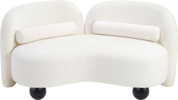 Meridian Furniture Daphne Art Deco Curved Loveseat with Swappable Wood Legs and Plush Upholstery for Living Rooms Cream Chenille Fabric 44001Cream-L