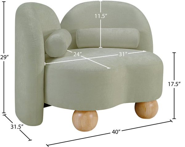 Meridian Furniture Daphne Art Deco Accent Chair Sculptural Curves Ball Legs for Living Room or Bedroom Mint Chenille Fabric 44001Mint-C