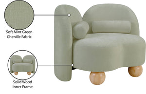 Meridian Furniture Daphne Art Deco Accent Chair Sculptural Curves Ball Legs for Living Room or Bedroom Mint Chenille Fabric 44001Mint-C