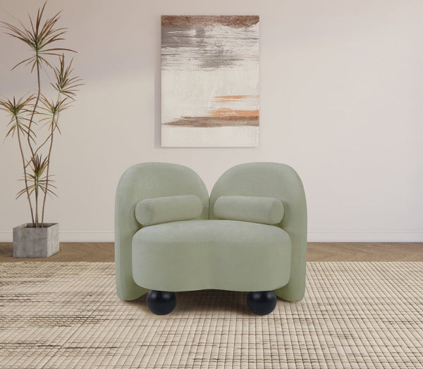 Meridian Furniture Daphne Art Deco Accent Chair Sculptural Curves Ball Legs for Living Room or Bedroom Mint Chenille Fabric 44001Mint-C