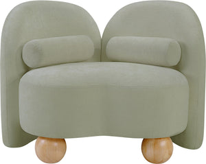 Meridian Furniture Daphne Art Deco Accent Chair Sculptural Curves Ball Legs for Living Room or Bedroom Mint Chenille Fabric 44001Mint-C