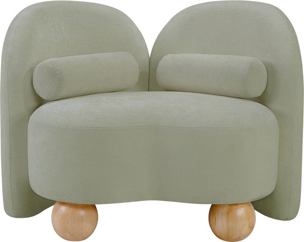 Meridian Furniture Daphne Art Deco Accent Chair Sculptural Curves Ball Legs for Living Room or Bedroom Mint Chenille Fabric 44001Mint-C