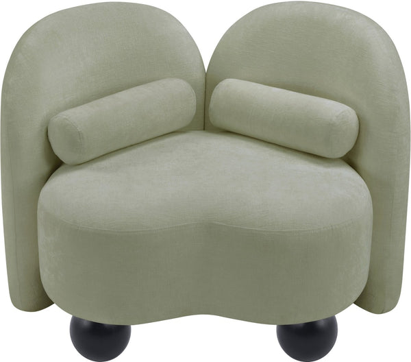 Meridian Furniture Daphne Art Deco Accent Chair Sculptural Curves Ball Legs for Living Room or Bedroom Mint Chenille Fabric 44001Mint-C