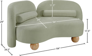 Meridian Furniture Daphne Art Deco Curved Loveseat with Swappable Wood Legs and Plush Upholstery for Living Rooms Mint Chenille Fabric 44001Mint-L