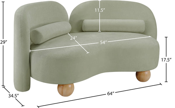 Meridian Furniture Daphne Art Deco Curved Loveseat with Swappable Wood Legs and Plush Upholstery for Living Rooms Mint Chenille Fabric 44001Mint-L