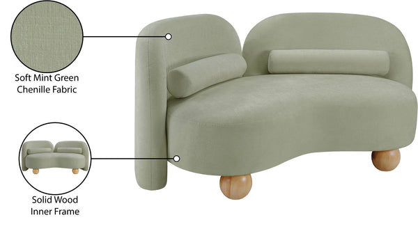 Meridian Furniture Daphne Art Deco Curved Loveseat with Swappable Wood Legs and Plush Upholstery for Living Rooms Mint Chenille Fabric 44001Mint-L