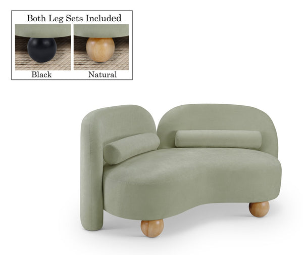 Meridian Furniture Daphne Art Deco Curved Loveseat with Swappable Wood Legs and Plush Upholstery for Living Rooms Mint Chenille Fabric 44001Mint-L