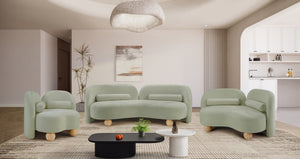 Meridian Furniture Daphne Art Deco Curved Loveseat with Swappable Wood Legs and Plush Upholstery for Living Rooms Mint Chenille Fabric 44001Mint-L