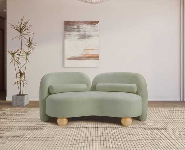 Meridian Furniture Daphne Art Deco Curved Loveseat with Swappable Wood Legs and Plush Upholstery for Living Rooms Mint Chenille Fabric 44001Mint-L
