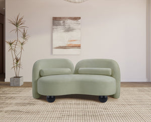 Meridian Furniture Daphne Art Deco Curved Loveseat with Swappable Wood Legs and Plush Upholstery for Living Rooms Mint Chenille Fabric 44001Mint-L
