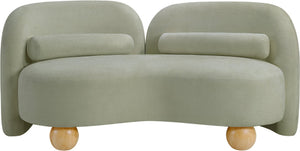 Meridian Furniture Daphne Art Deco Curved Loveseat with Swappable Wood Legs and Plush Upholstery for Living Rooms Mint Chenille Fabric 44001Mint-L