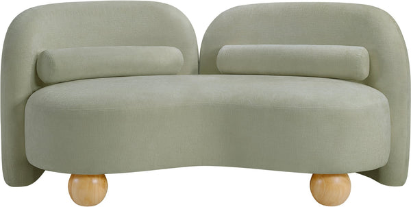 Meridian Furniture Daphne Art Deco Curved Loveseat with Swappable Wood Legs and Plush Upholstery for Living Rooms Mint Chenille Fabric 44001Mint-L