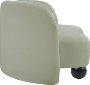 Meridian Furniture Daphne Art Deco Curved Loveseat with Swappable Wood Legs and Plush Upholstery for Living Rooms Mint Chenille Fabric 44001Mint-L
