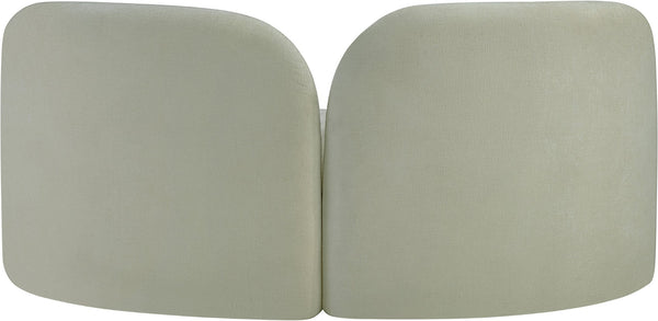 Meridian Furniture Daphne Art Deco Curved Loveseat with Swappable Wood Legs and Plush Upholstery for Living Rooms Mint Chenille Fabric 44001Mint-L