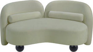 Meridian Furniture Daphne Art Deco Curved Loveseat with Swappable Wood Legs and Plush Upholstery for Living Rooms Mint Chenille Fabric 44001Mint-L